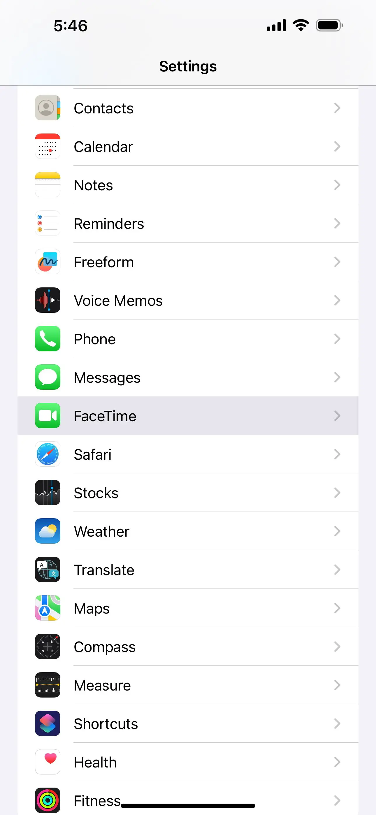Επιλέχθηκε το μενού Ρυθμίσεις iOS FaceTime