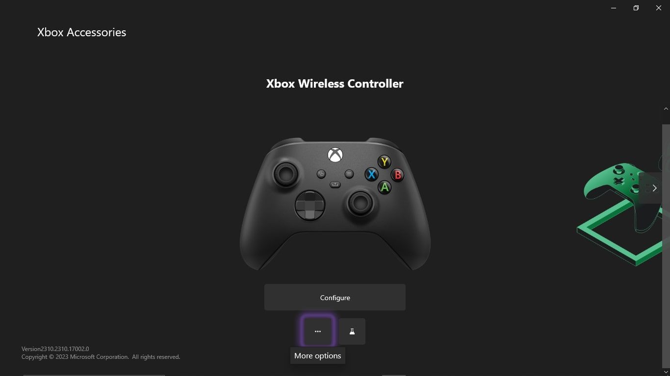 Στιγμιότυπο οθόνης της αρχικής οθόνης της εφαρμογής Xbox Accessories