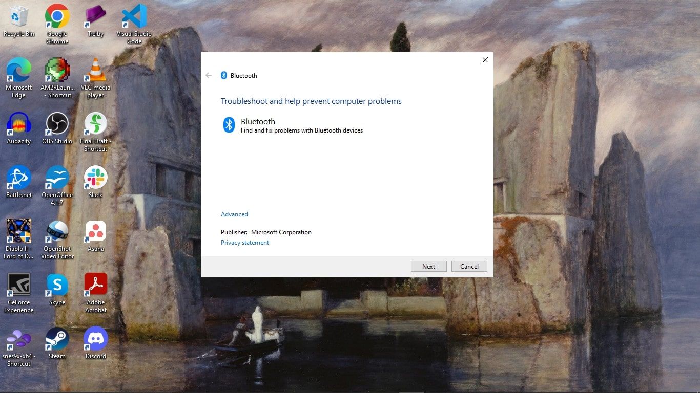 Ένα στιγμιότυπο οθόνης του κύριου αναδυόμενου μενού για την Αντιμετώπιση προβλημάτων Bluetooth για Windows