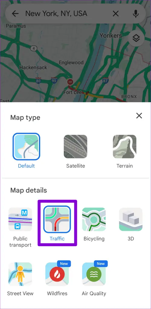 Ενεργοποίηση πληροφοριών κυκλοφορίας στην εφαρμογή Χάρτες Google