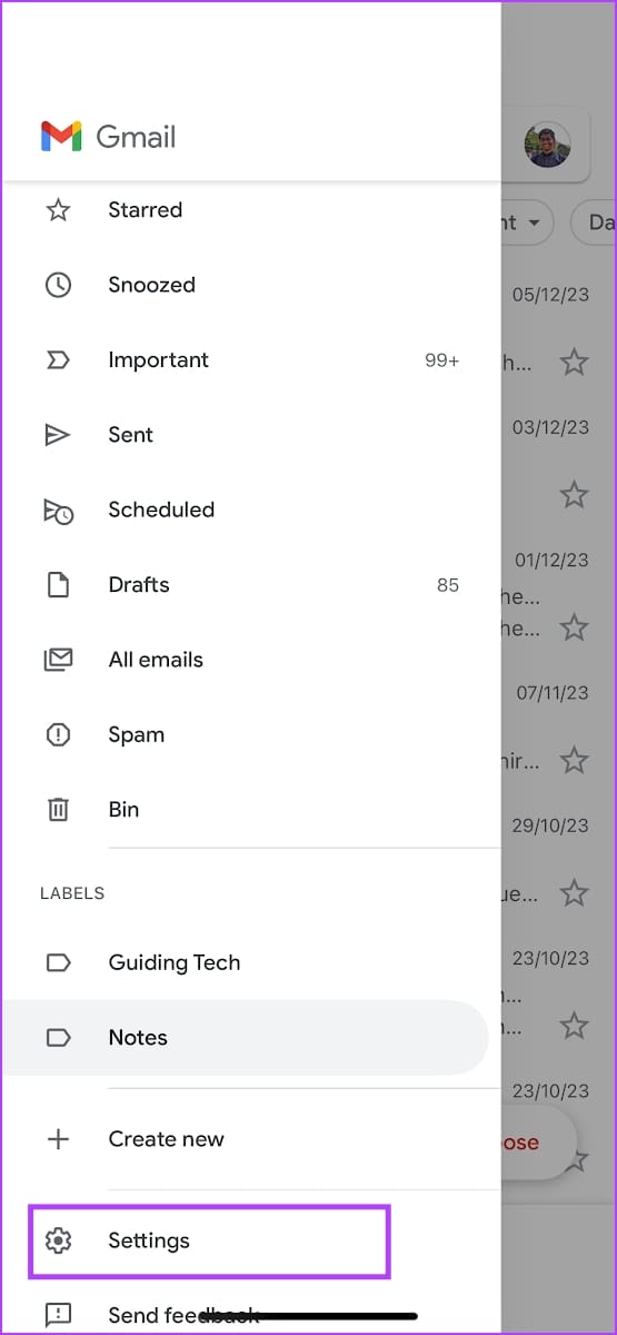 Πατήστε Ρυθμίσεις στο Gmail