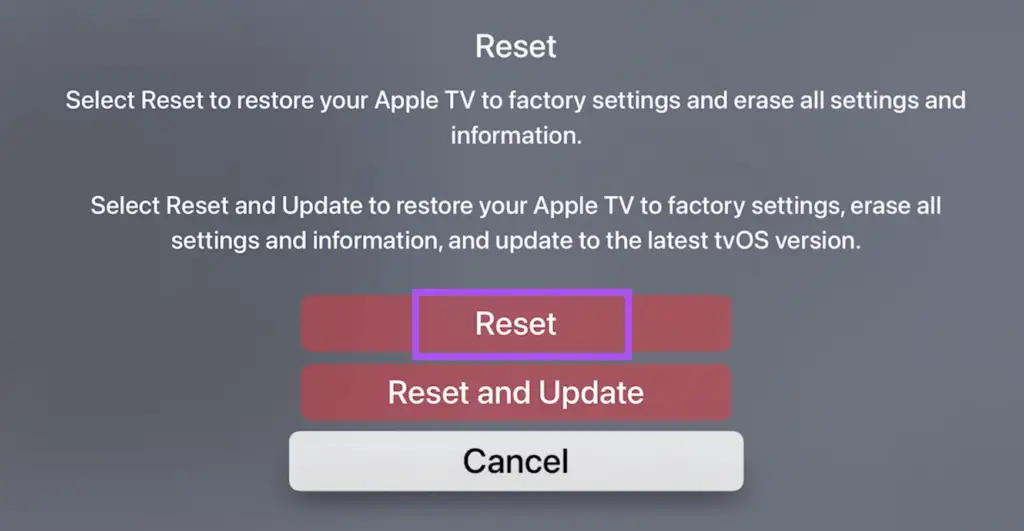 επαναφέρετε τις ρυθμίσεις της Apple tv 4k