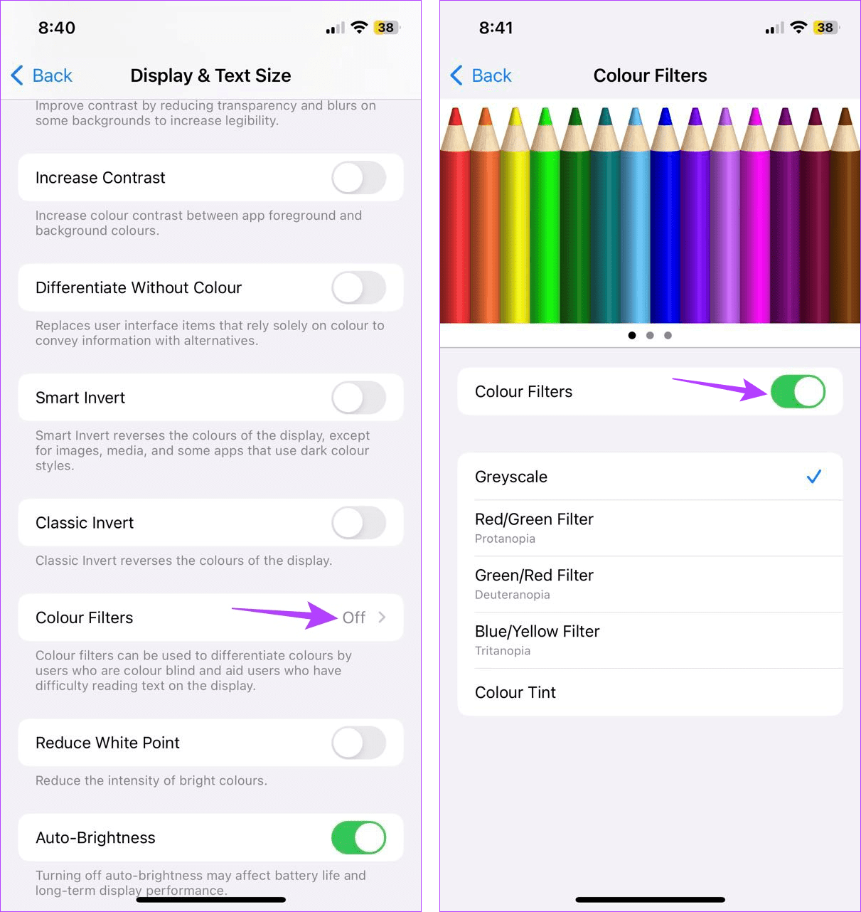 Απενεργοποιήστε τα Color Filters iPhone