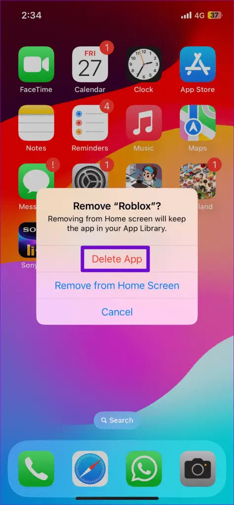 Επιβεβαιώστε το Delete Roblox στο iPhone