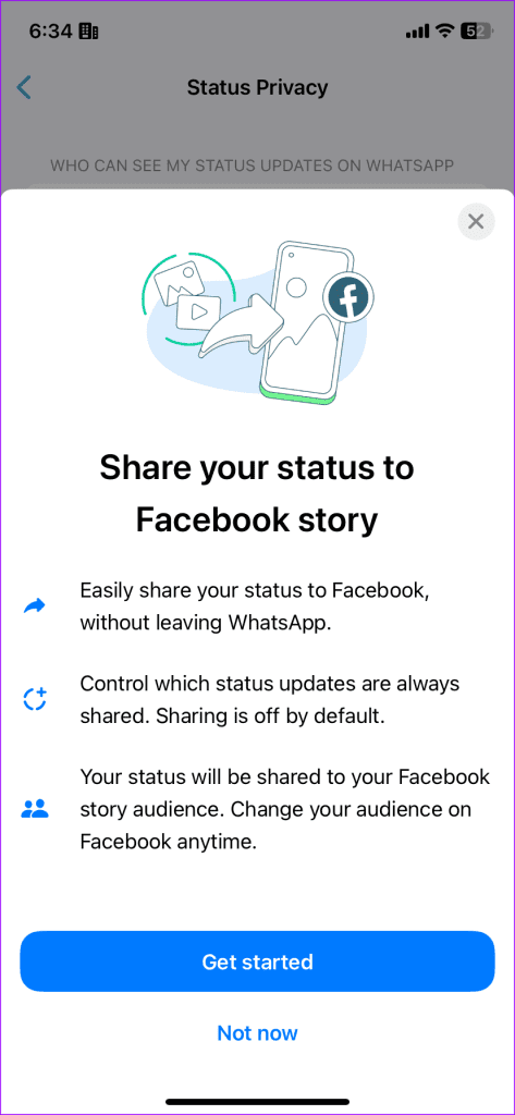 Αυτόματη κοινή χρήση της κατάστασης WhatsApp στο Facebook Story 1 2
