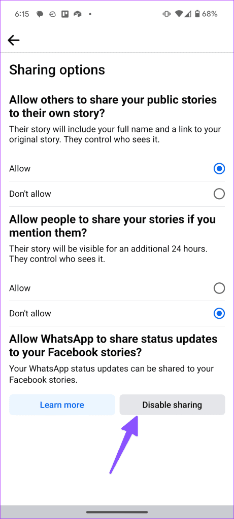 Αυτόματη κοινή χρήση της κατάστασης WhatsApp στο Facebook Story 21