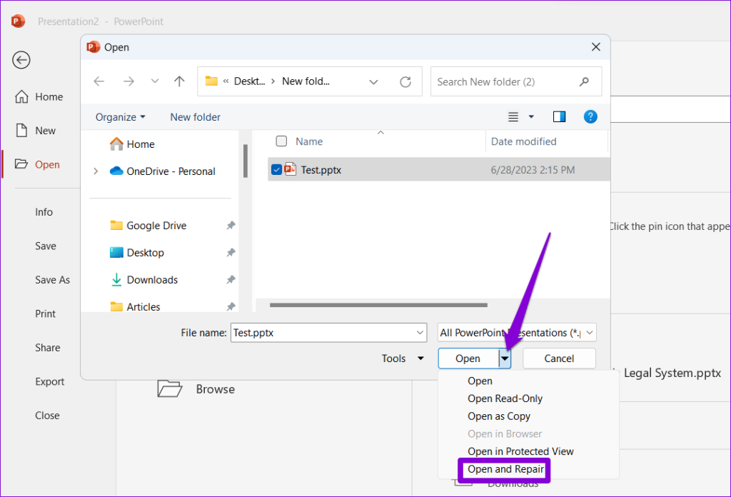 Επιδιόρθωση αρχείου PPT