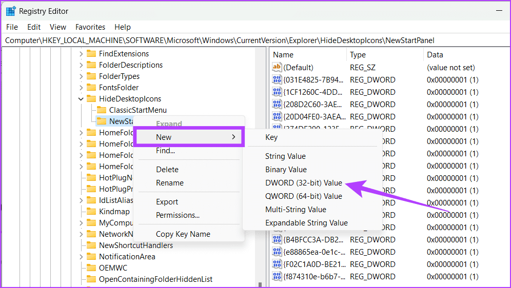 Κάντε δεξί κλικ στο NewStartPanel επιλέξτε New και επιλέξτε DWORD 32 bit Value