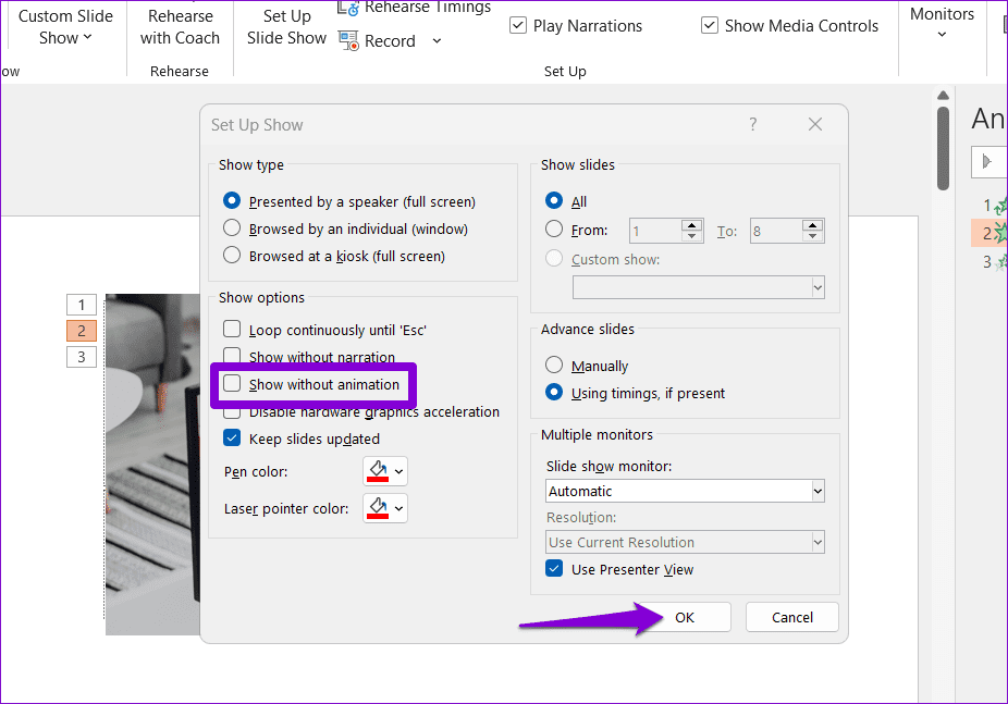 Εμφάνιση χωρίς κινούμενα σχέδια στο PowerPoint