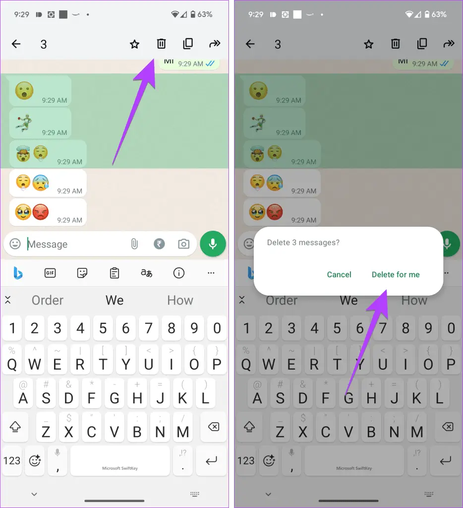 Το WhatsApp διαγράφει πολλά μηνύματα σε μια συνομιλία Android