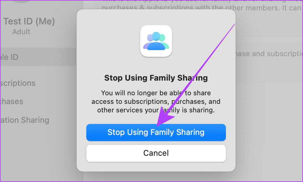 Διακοπή χρήσης Family Sharing Mac