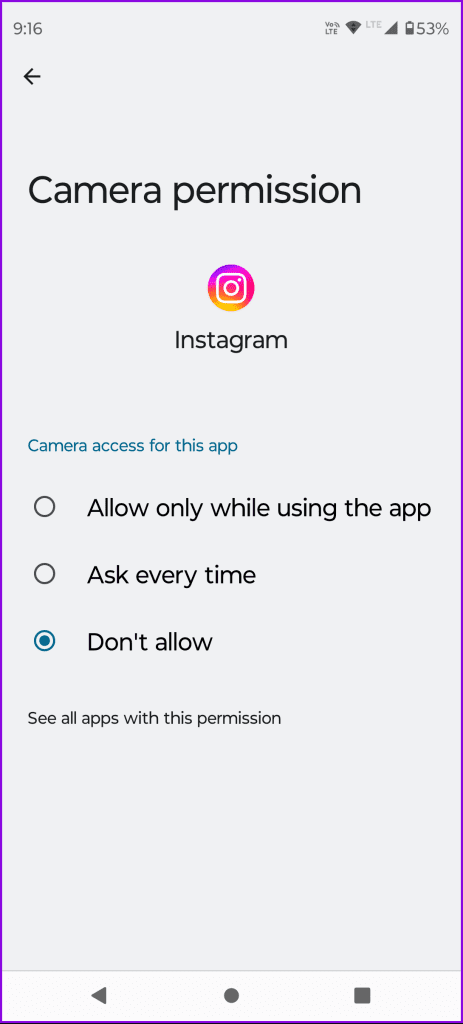 επιτρέψτε τα δικαιώματα κάμερας στο instagram android
