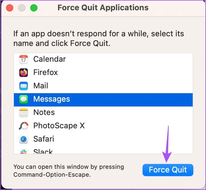 εξαναγκαστική έξοδος μηνυμάτων app mac