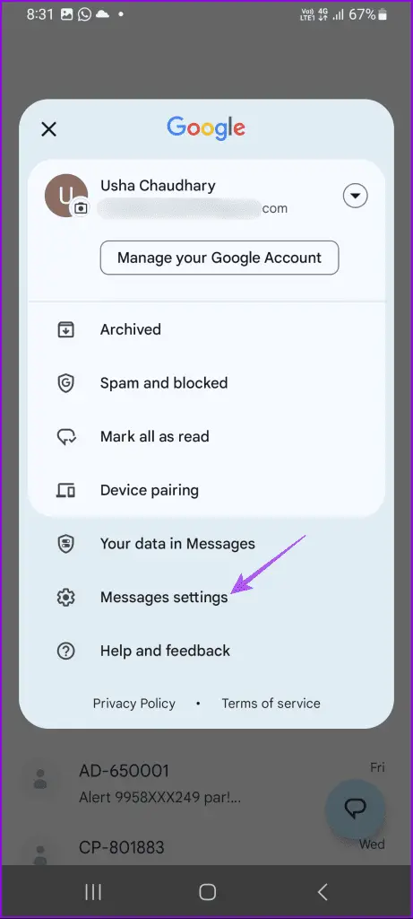 ρυθμίσεις μηνυμάτων Εφαρμογή μηνυμάτων Google samsung