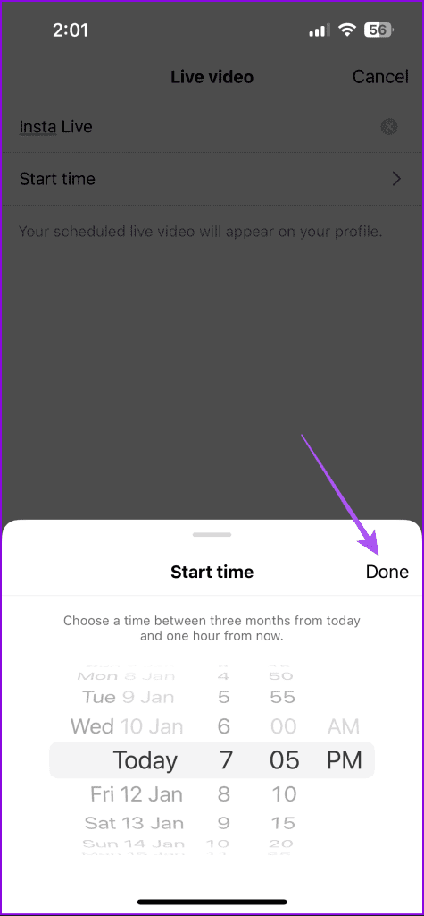 ορίστε ημερομηνία και ώρα έναρξης live βίντεο στο instagram