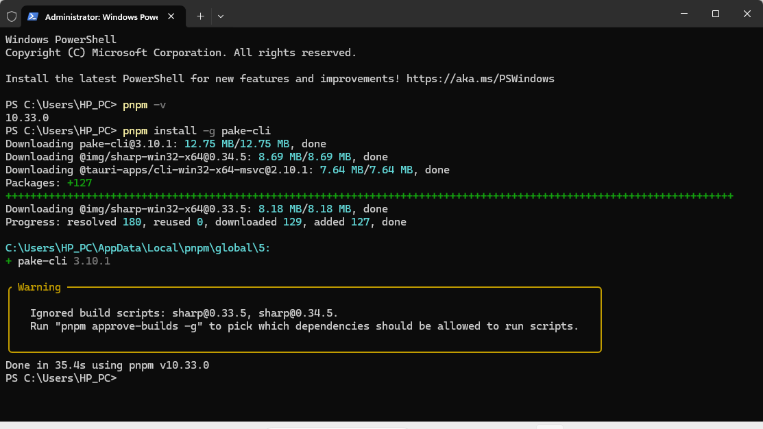 Εγκατάσταση Pake Cli στο τερματικό των Windows