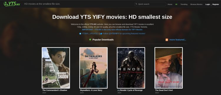 Η ιστοσελίδα torrent YTS για λήψεις ταινιών HD