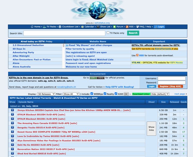 Το ευρετήριο και tracker σειρών EZTV