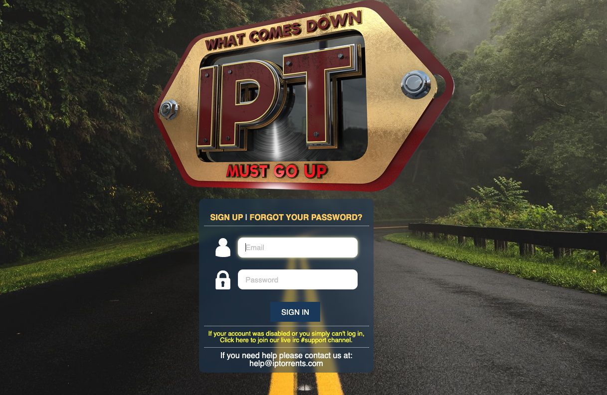 Η οθόνη σύνδεσης του ιδιωτικού tracker torrent IPTorrents