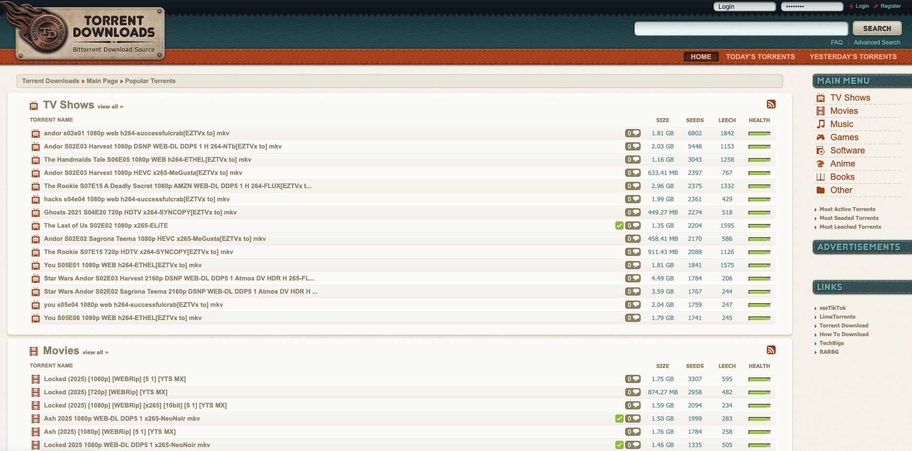 Η κλασική ιστοσελίδα ευρετηρίασης torrent TorrentDownloads