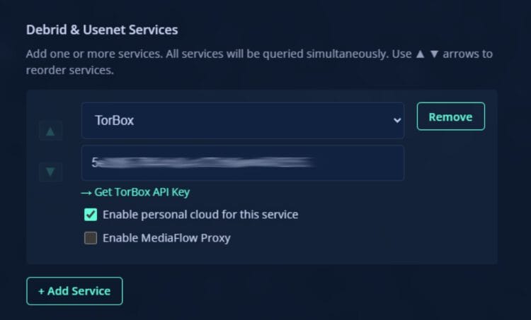 επιλέξτε torbox και εισαγάγετε το κλειδί api