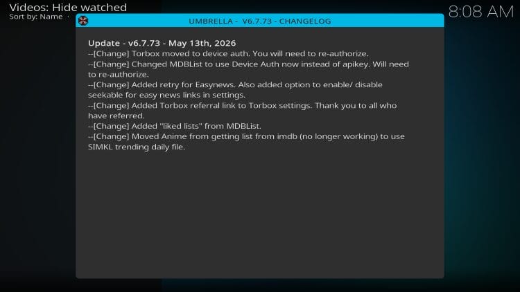 Ενημέρωση Umbrella Kodi