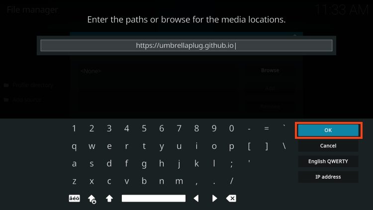 Πληκτρολογήστε https://umbrellaplug.github.io για το πρόσθετο umbrella kodi