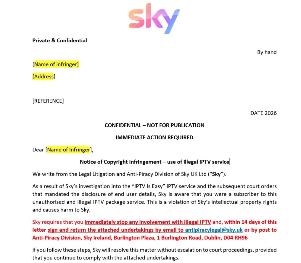 Επιστολή του Sky προς τους συνδρομητές IPTV