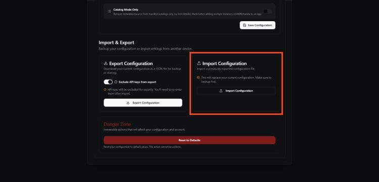 επιλέξτε διαμόρφωση εισαγωγής για το tvflix nuvio builder