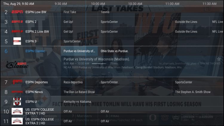 Οδηγός τηλεόρασης με αναπαραγωγή καναλιών στο παρασκήνιο