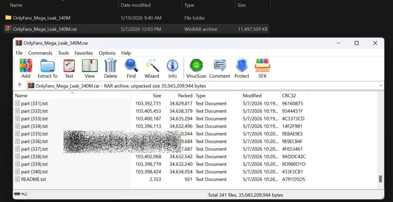 Στιγμιότυπο οθόνης Mega Leak που κοινοποιήθηκε από τον χάκερ