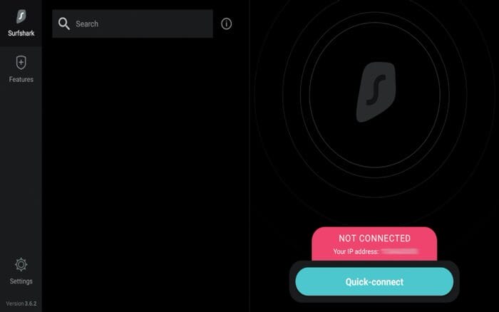 Πάτησε Quick-connect στο Surfshark VPN
