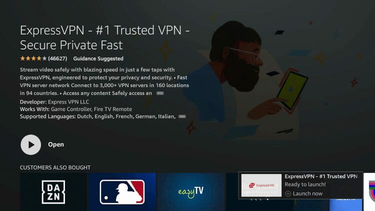 Μήνυμα ExpressVPN Ready to Launch - άνοιγμα της εφαρμογής