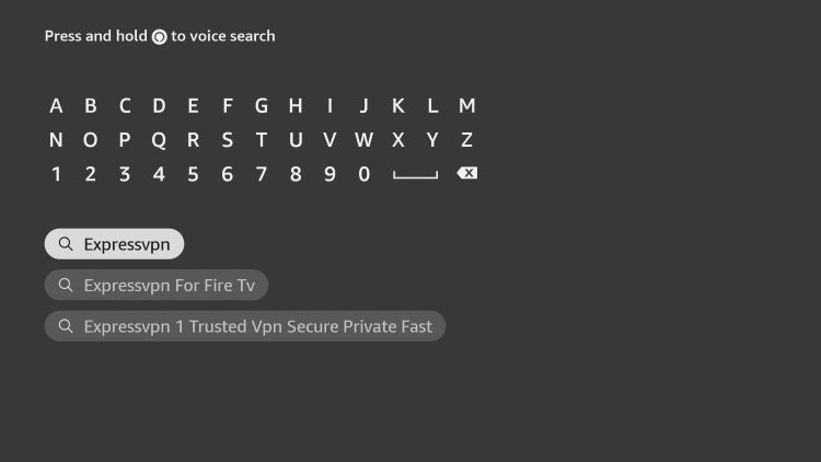 Αναζήτηση και επιλογή του ExpressVPN στο Firestick