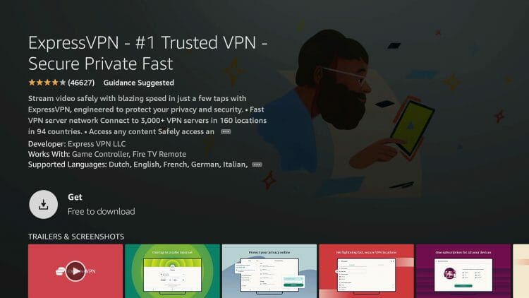 Πάτησε Get ή Download για το ExpressVPN