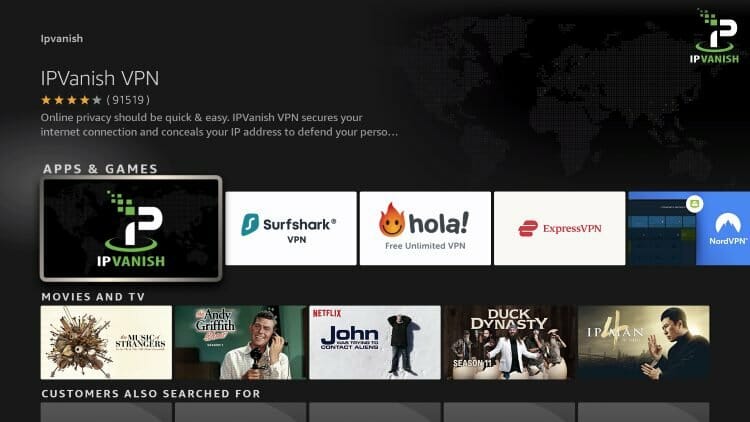 Επιλογή της εφαρμογής IPVanish VPN