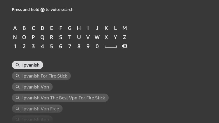 Αναζήτηση και επιλογή του IPVanish στο Firestick