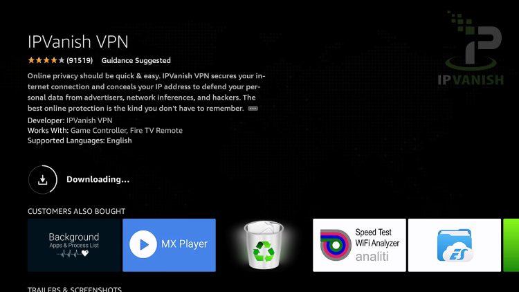Αναμονή για τη λήψη της εφαρμογής IPVanish VPN