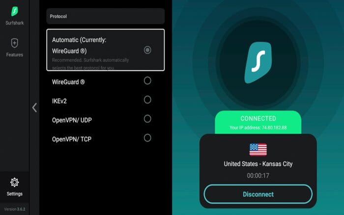 Επιλογές πρωτοκόλλου VPN στο Surfshark