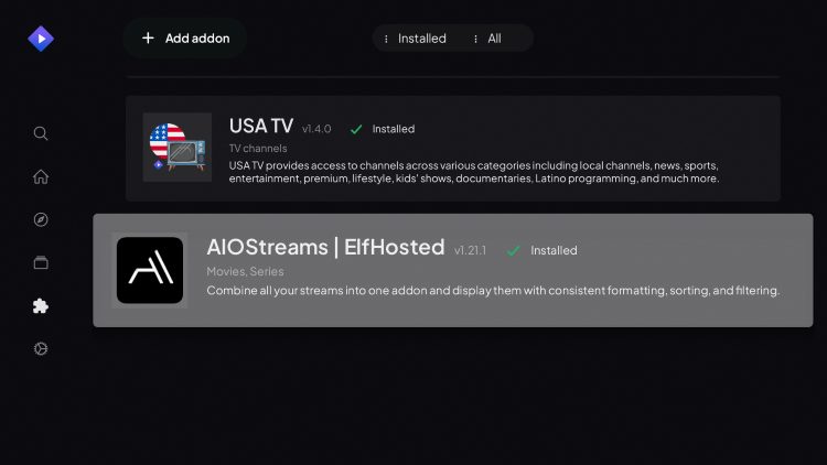 Εγκατεστημένο AIOStreams