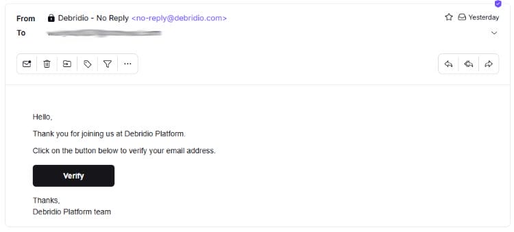 επαλήθευση διεύθυνσης email για το debridio