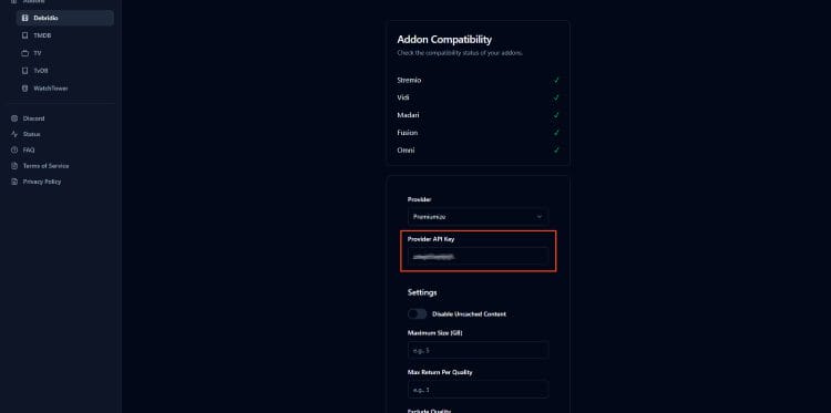 Εισαγάγετε το κλειδί API για να ρυθμίσετε το debridio