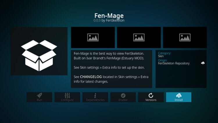 επιλέξτε εγκατάσταση fen-mage για fenskeleton
