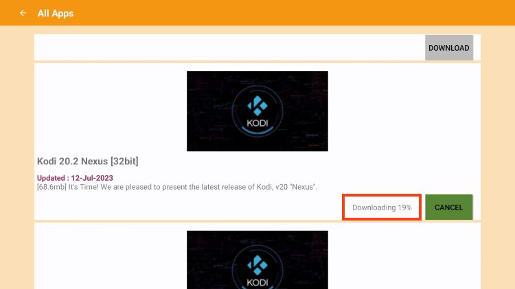 Περιμένετε να κατέβει το kodi στο firestick