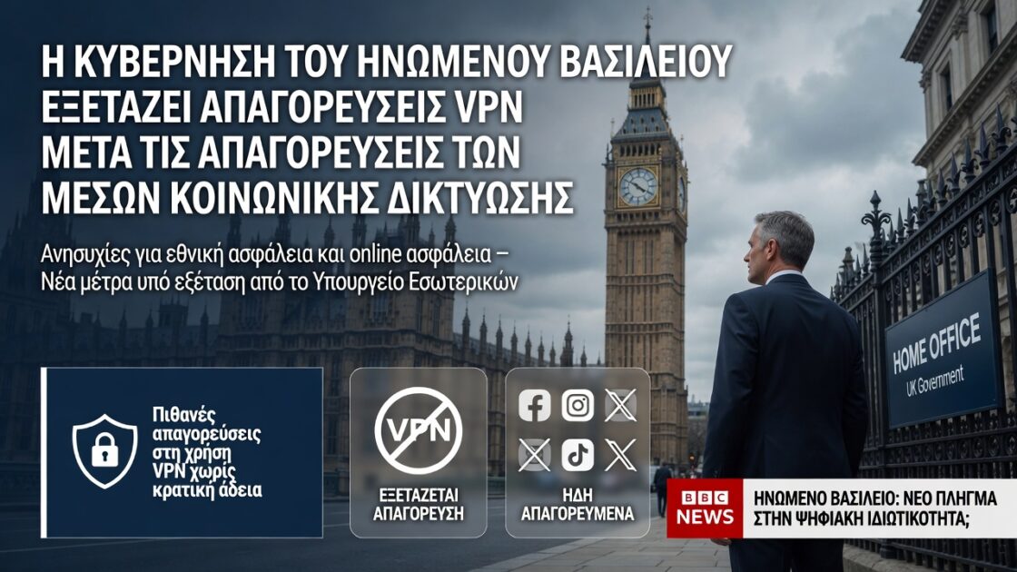 Η κυβέρνηση του Ηνωμένου Βασιλείου εξετάζει απαγορεύσεις VPN μετά τις απαγορεύσεις των μέσων κοινωνικής δικτύωσης