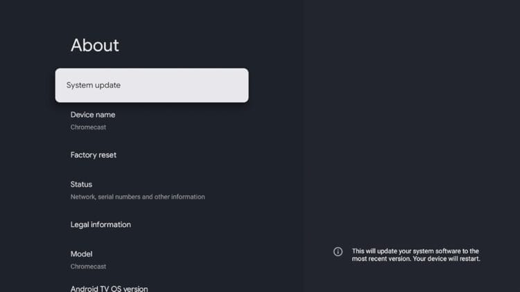 Ενημέρωση συστήματος συσκευής Google TV