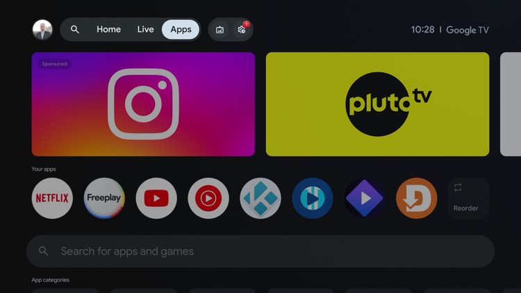 Τώρα, επιστρέψτε στη συσκευή σας Google TV, τοποθετήστε τον δείκτη του ποντικιού πάνω από τις Εφαρμογές στην αρχική οθόνη.