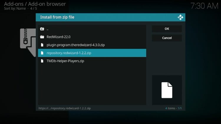 Κάντε κλικ στη διεύθυνση URL του αρχείου zip - repository.redwizard.zip και κάντε κλικ στο OK.