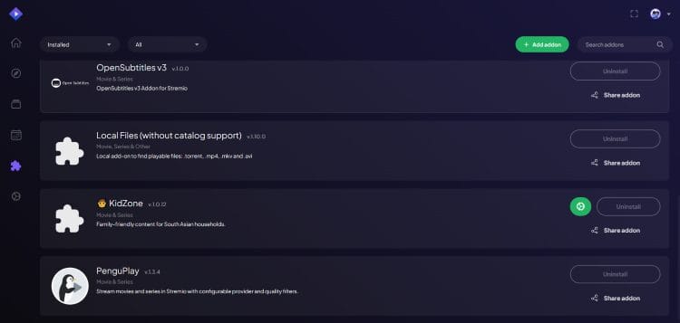 Εγκατεστημένο πρόσθετο PenguPlay