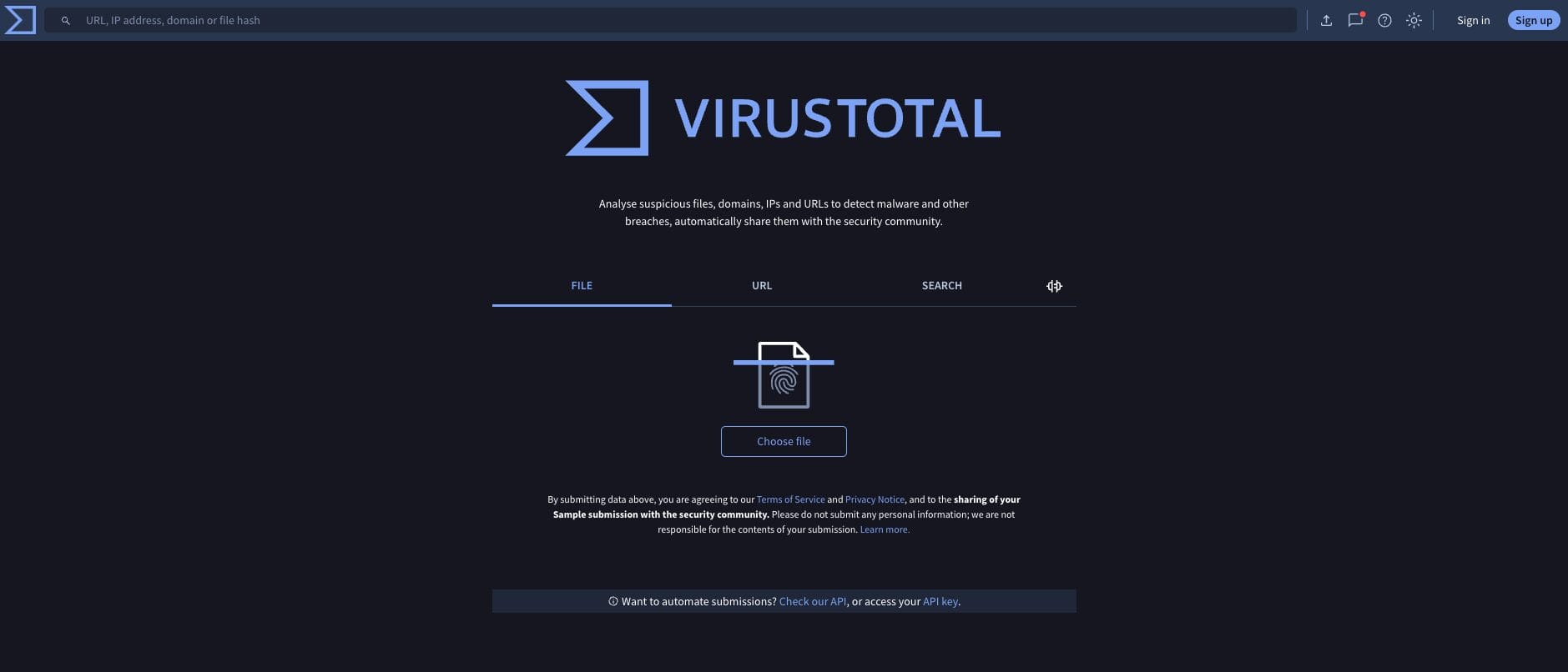 Ιστότοπος του VirusTotal
